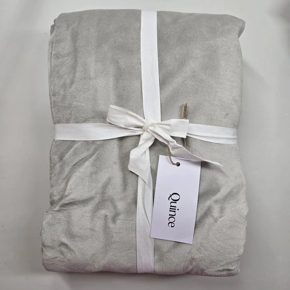 NWT QUINCE 48x84 Cotton Velvet Room Darkening Curtain Light Grey 3509